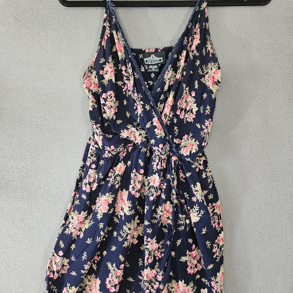 Vintage Y2K Angie Large Romber Shirt Tank Top Wrap Blue Floral Vneck Coquette